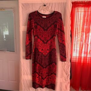 ECI Red and Black Long Sleeve Dress
